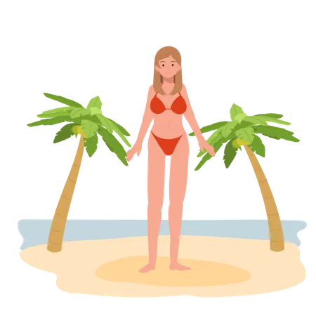 Fille en bikini sur la plage  Illustration