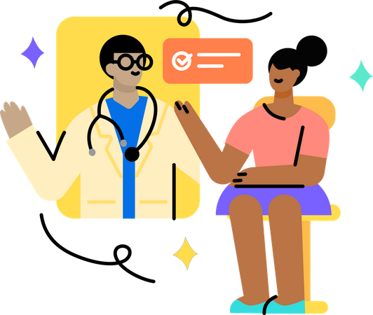 Fille en consultation avec un médecin en ligne  Illustration