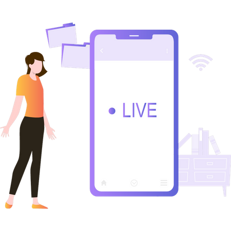 Fille en direct sur mobile  Illustration