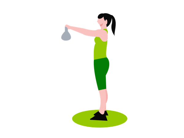 Fille en forme faisant de l'exercice en salle de sport avec une kettlebell  Illustration