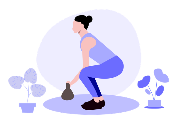 Fille en forme faisant de l'exercice en salle de sport avec une kettlebell  Illustration