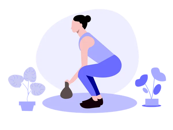 Fille en forme faisant de l'exercice en salle de sport avec une kettlebell  Illustration