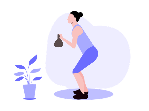 Fille en forme faisant des exercices avec des kettlebells  Illustration