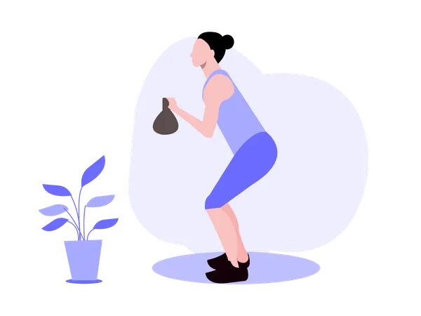 Fille en forme faisant des exercices avec des kettlebells  Illustration