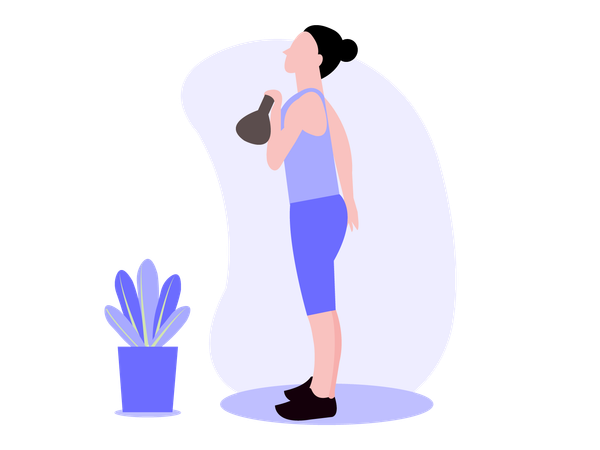 Fille en forme faisant de l'exercice avec une kettlebell  Illustration