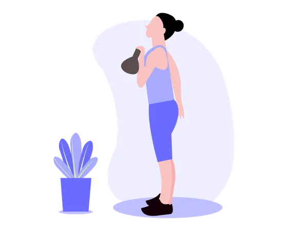 Fille en forme faisant de l'exercice avec une kettlebell  Illustration