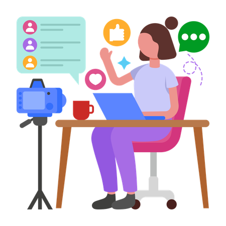 Fille faisant du streaming en direct en ligne  Illustration