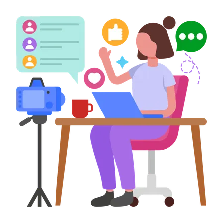 Fille faisant du streaming en direct en ligne  Illustration