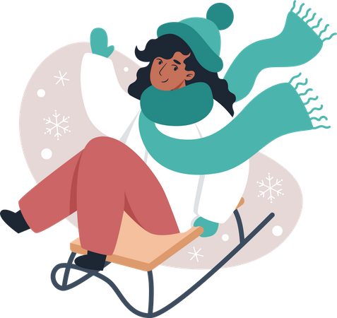 Fille faisant de la luge en hiver  Illustration