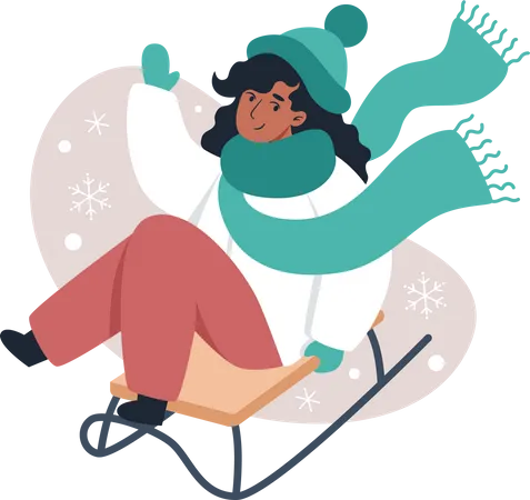 Fille faisant de la luge en hiver  Illustration