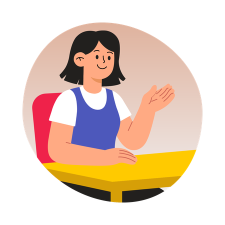 Fille participant à une réunion virtuelle avec un client  Illustration