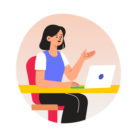 Fille participant à une réunion virtuelle avec un client  Illustration