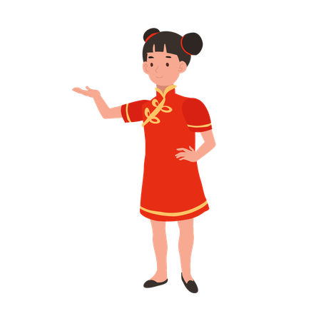 Une fille en costume traditionnel chinois danse  Illustration