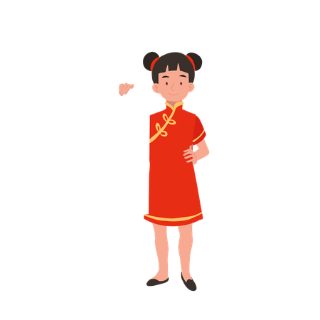 Fille en robe traditionnelle chinoise tenant du papier blanc  Illustration