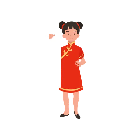 Fille en robe traditionnelle chinoise tenant du papier blanc  Illustration