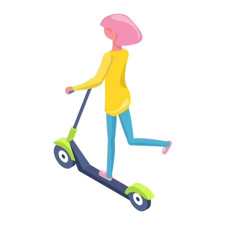 Fille qui passe en scooter électrique  Illustration