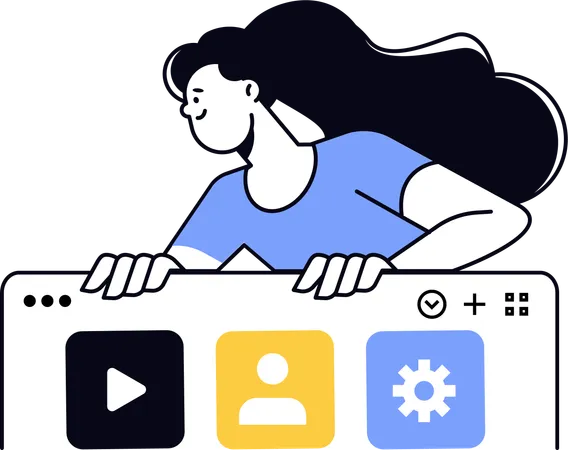 Une fille étudie sur un site Web éducatif  Illustration