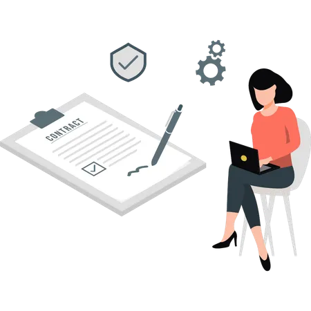 Fille faisant signer un contrat  Illustration