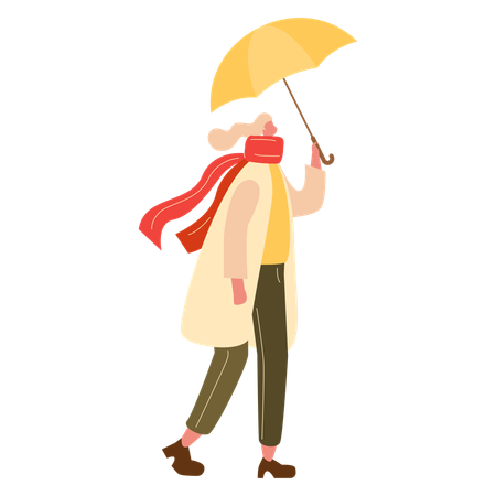 Fille en vêtements d'automne et tenant un parapluie  Illustration