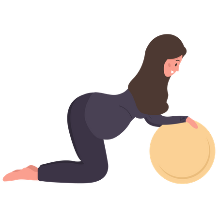 Fille enceinte faisant des exercices de yoga à l'aide d'un ballon de gymnastique  Illustration