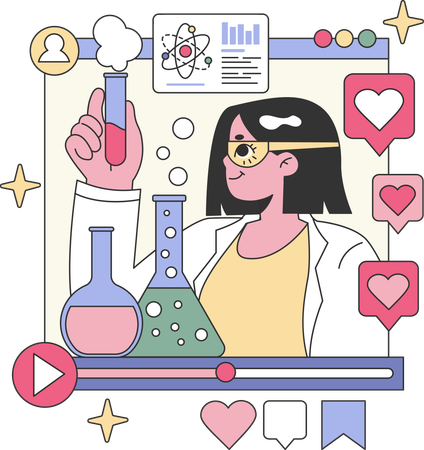 Fille engageant l'éducation en ligne avec des tests de laboratoire interactifs  Illustration