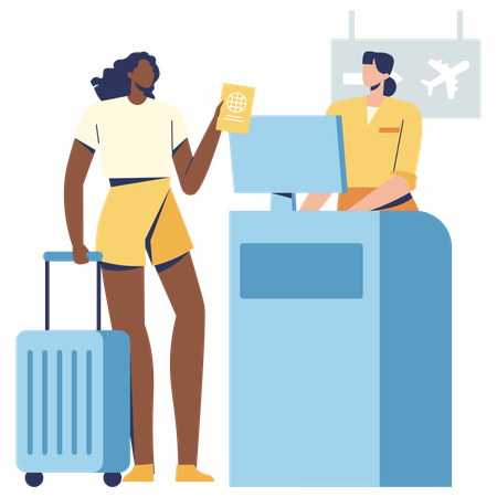 Fille s'enregistrant à l'embarquement à l'aéroport  Illustration