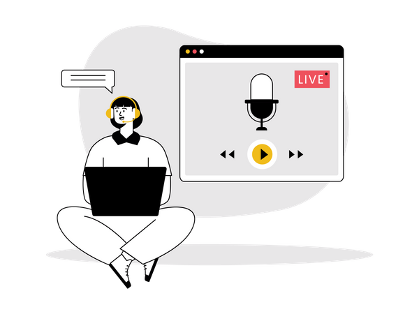 Fille enregistrant un podcast en direct  Illustration