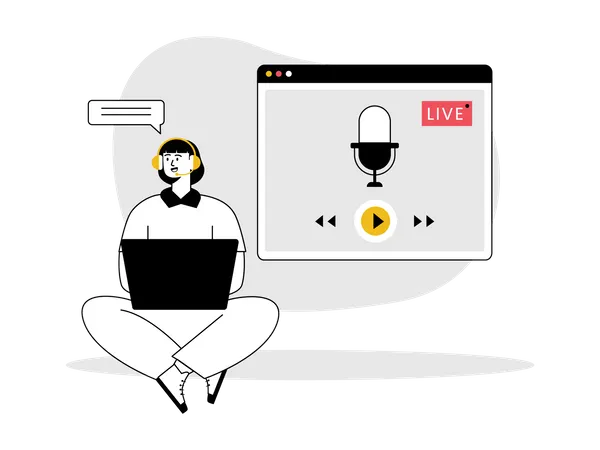 Fille enregistrant un podcast en direct  Illustration