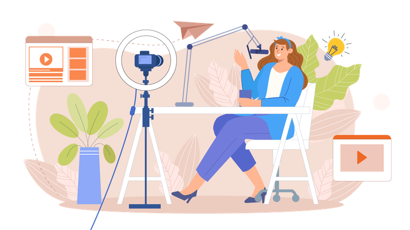 Fille enregistrant un podcast  Illustration