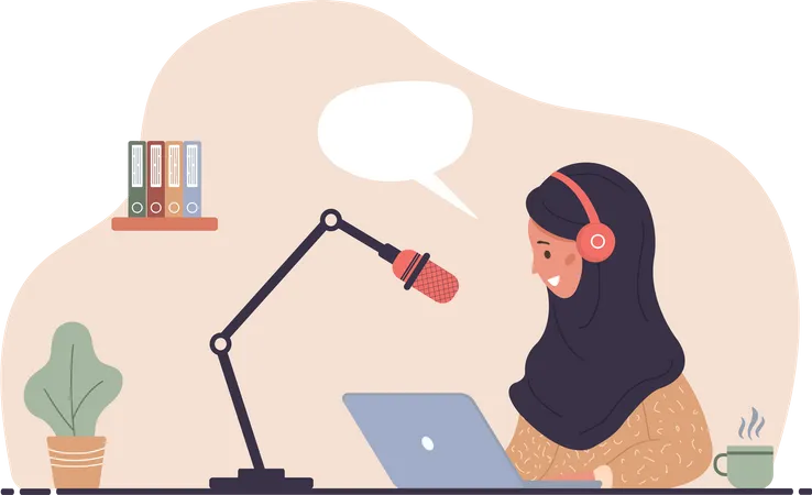 Fille enregistrant un podcast  Illustration