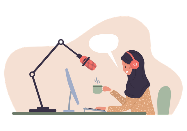 Fille enregistrant un podcast  Illustration