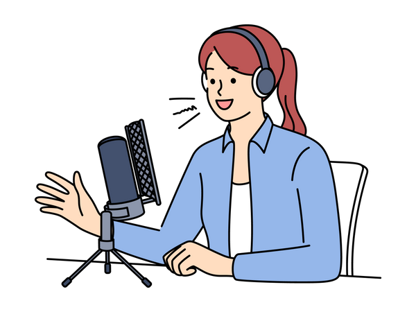 Fille enregistrant un podcast  Illustration