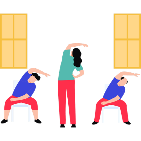Fille enseignant un exercice dans une maison de retraite  Illustration