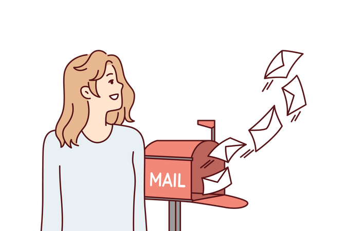 Fille envoyant du courrier depuis une boîte aux lettres  Illustration