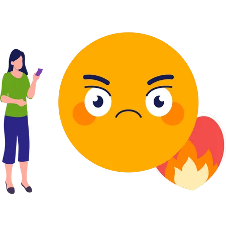 Fille envoyant un emoji en colère  Illustration