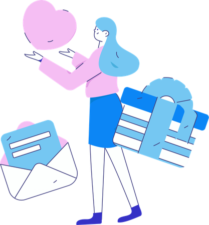 Fille envoyant une lettre d'amour  Illustration