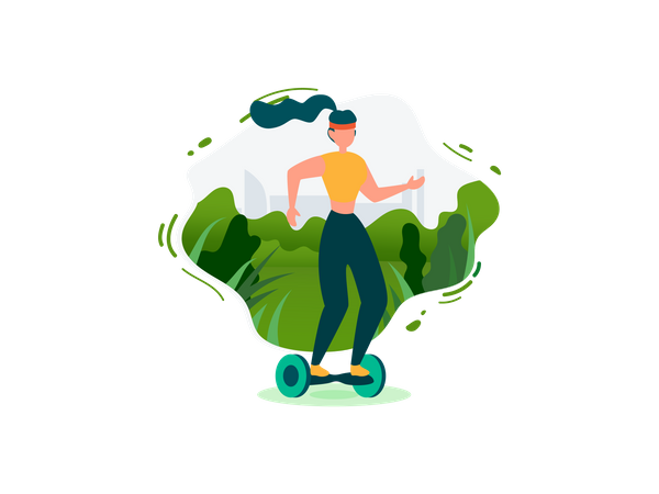 Girl Riding Hover board au jardin  Illustration