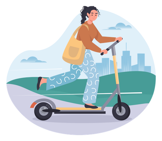 Fille équitation scooter  Illustration