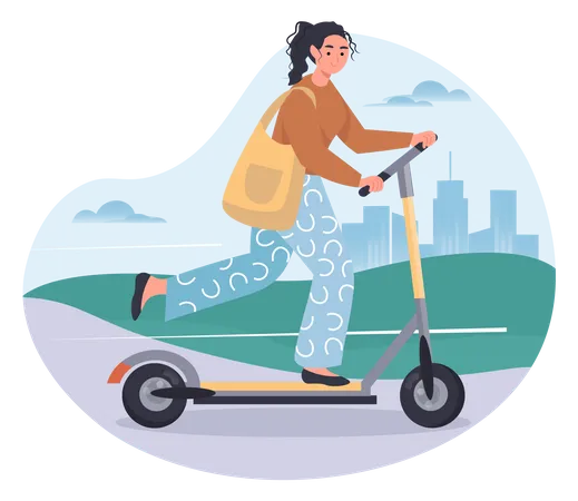 Fille équitation scooter  Illustration