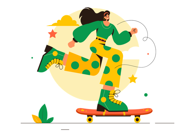 Fille faisant du skateboard  Illustration