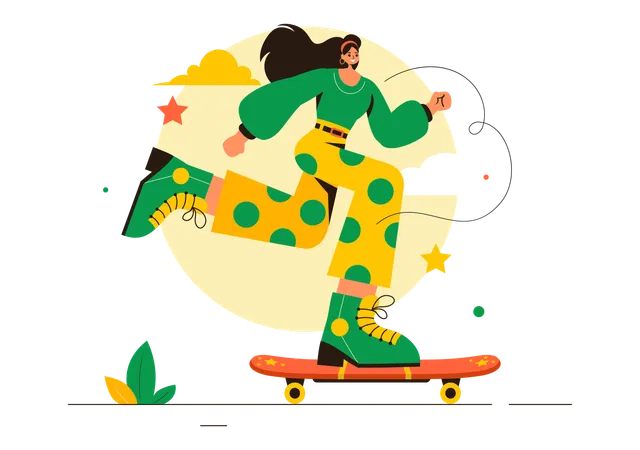 Fille faisant du skateboard  Illustration