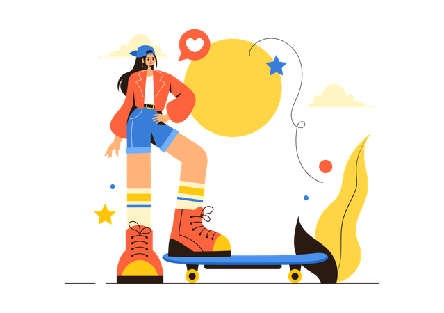 Fille faisant du skateboard  Illustration