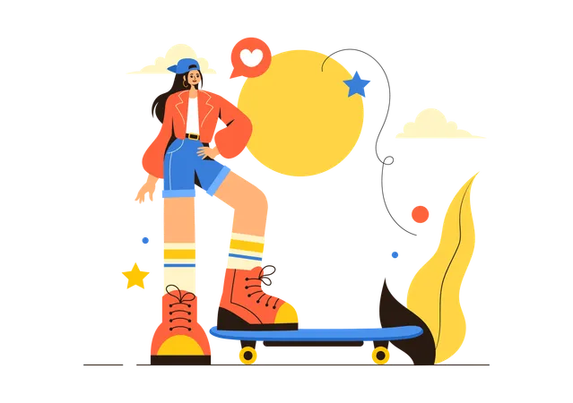 Fille faisant du skateboard  Illustration