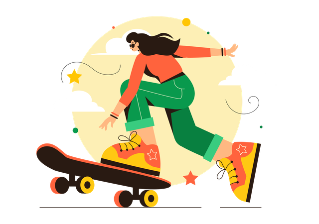 Fille faisant du skateboard  Illustration