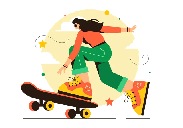 Fille faisant du skateboard  Illustration