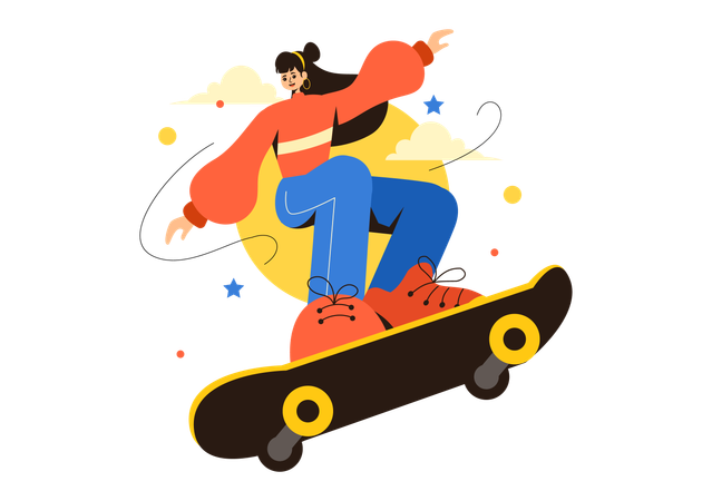 Fille faisant du skateboard  Illustration