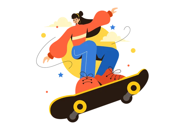 Fille faisant du skateboard  Illustration