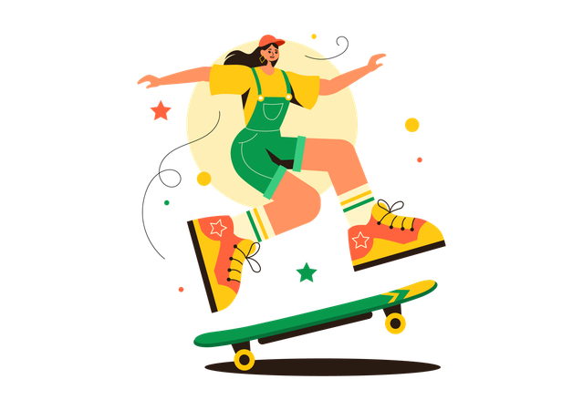 Fille faisant du skateboard  Illustration