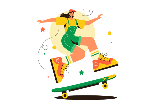 Fille faisant du skateboard  Illustration