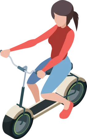 Fille faisant du vélo électrique  Illustration